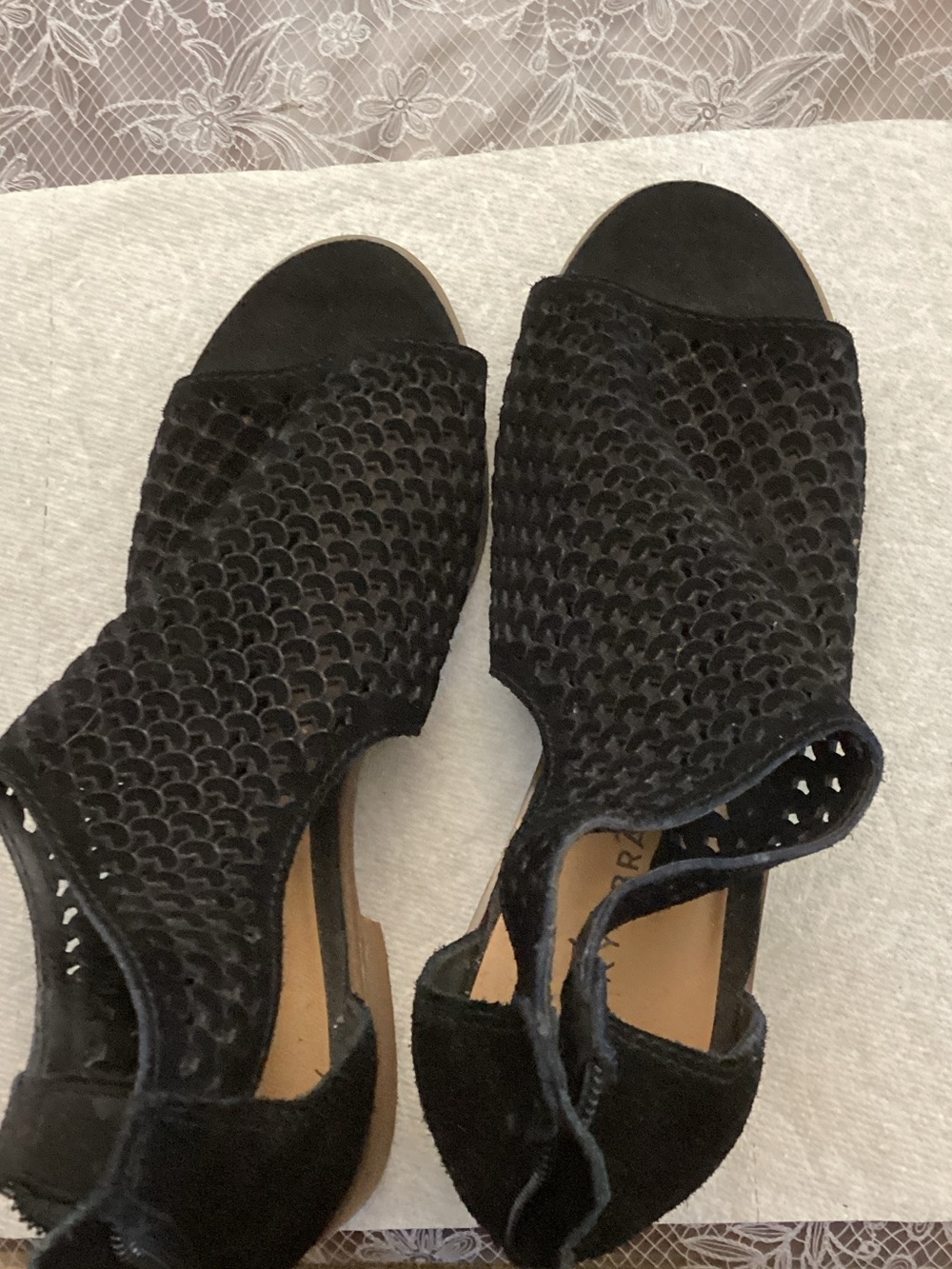 Lucky Brand Black Woven Suede Slingback Sandals